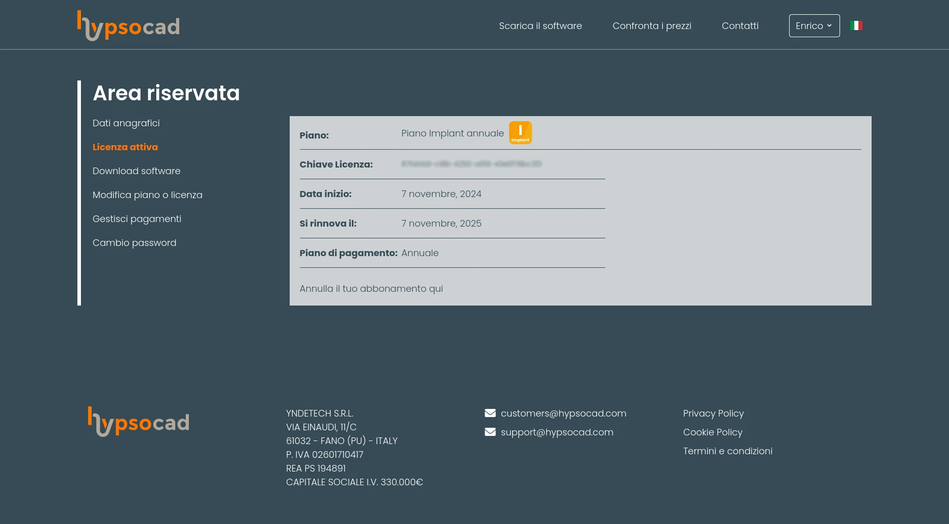 Hypsocad sito in Laravel per la vendita di licenze software